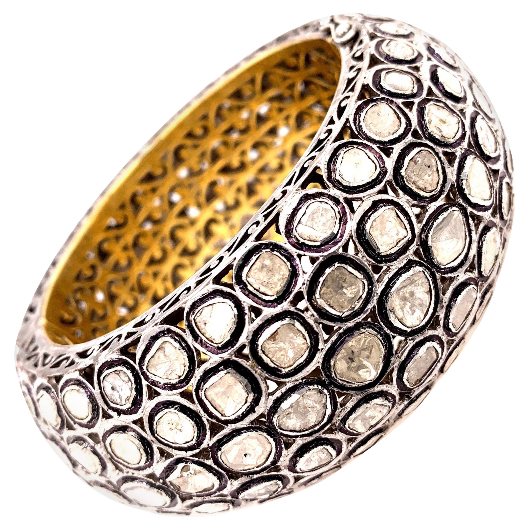 Maharaja 25 Carat Diamond Silver Gold Bangle Bracelet For Sale At Maharaja 25 Carat Diamond Silver Gold Bangle Bracelet For Sale At