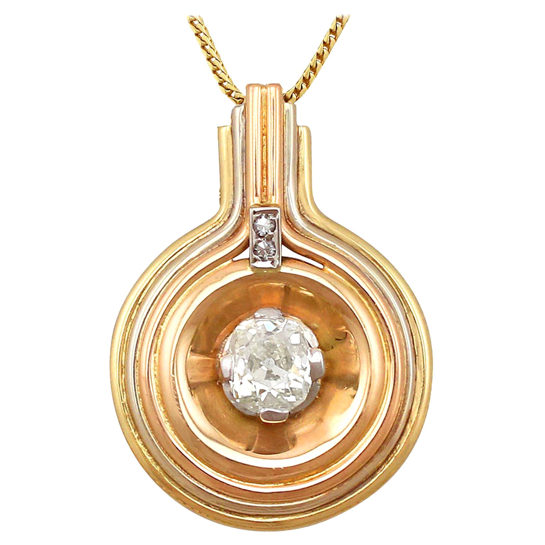 Art Deco 1.72 Carat Diamond Tri-Colored Gold Pendant