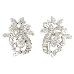1950s 5 Carat Diamond and Platinum Earrings