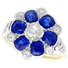 Vintage 1910s 1.38 Carat Sapphire and Diamond Yellow Gold Ring