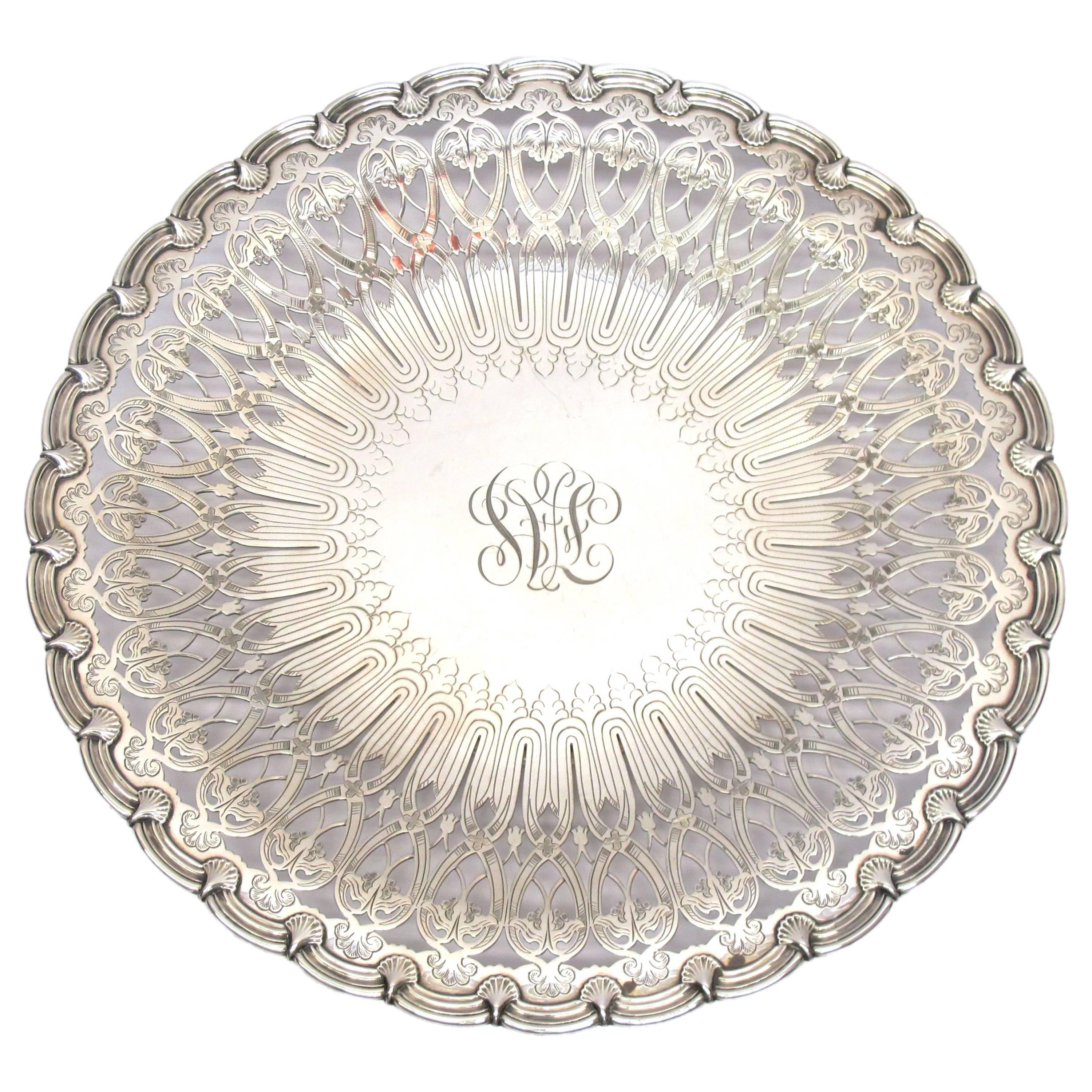 Tiffany & Co. Pierced and Engraved Footed Sterling Silver Tray For Sale