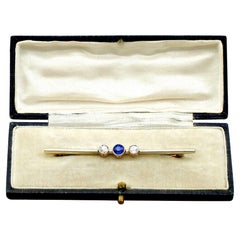 Antique Sapphire and Diamond Yellow Gold and Platinum Brooch