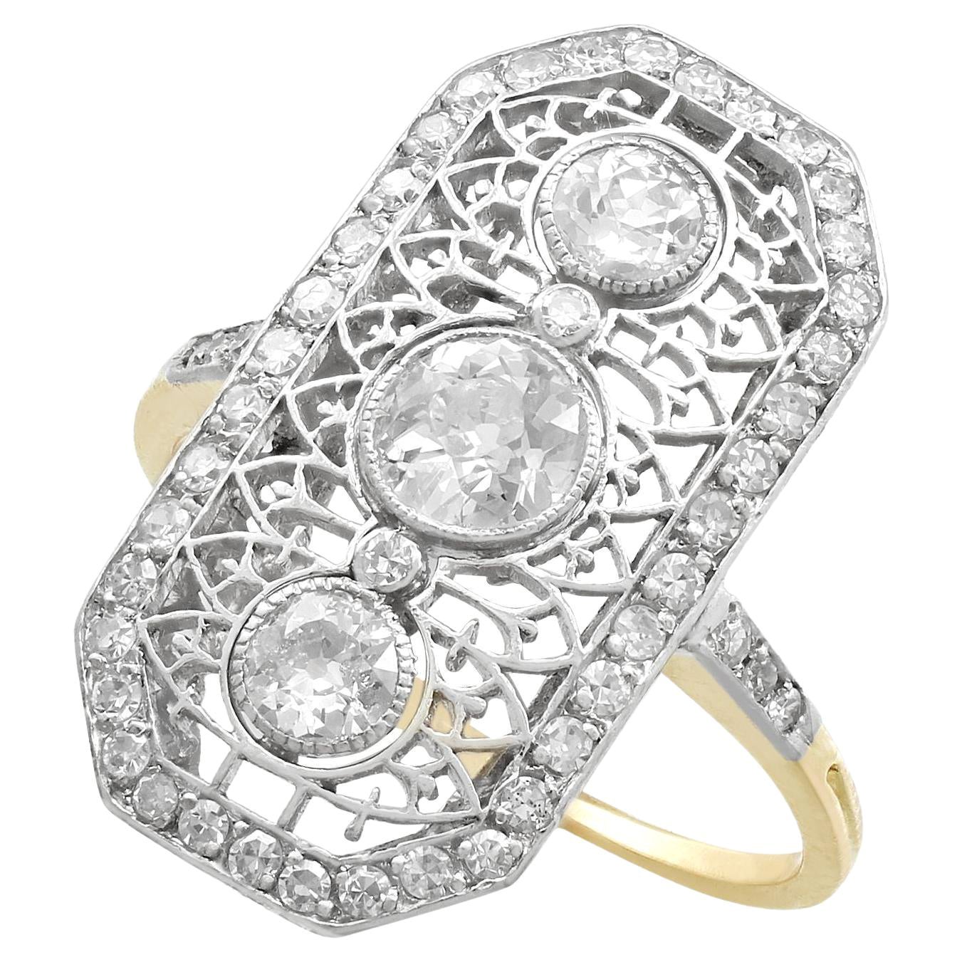 Antique 1920s 1.26 Carat and Yellow Gold Platinum Set Cocktail Ring For Sale
