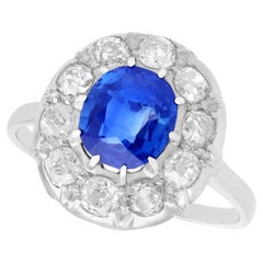 Bague cocktail en platine avec saphir de 2,25 carats et diamants des années 1940