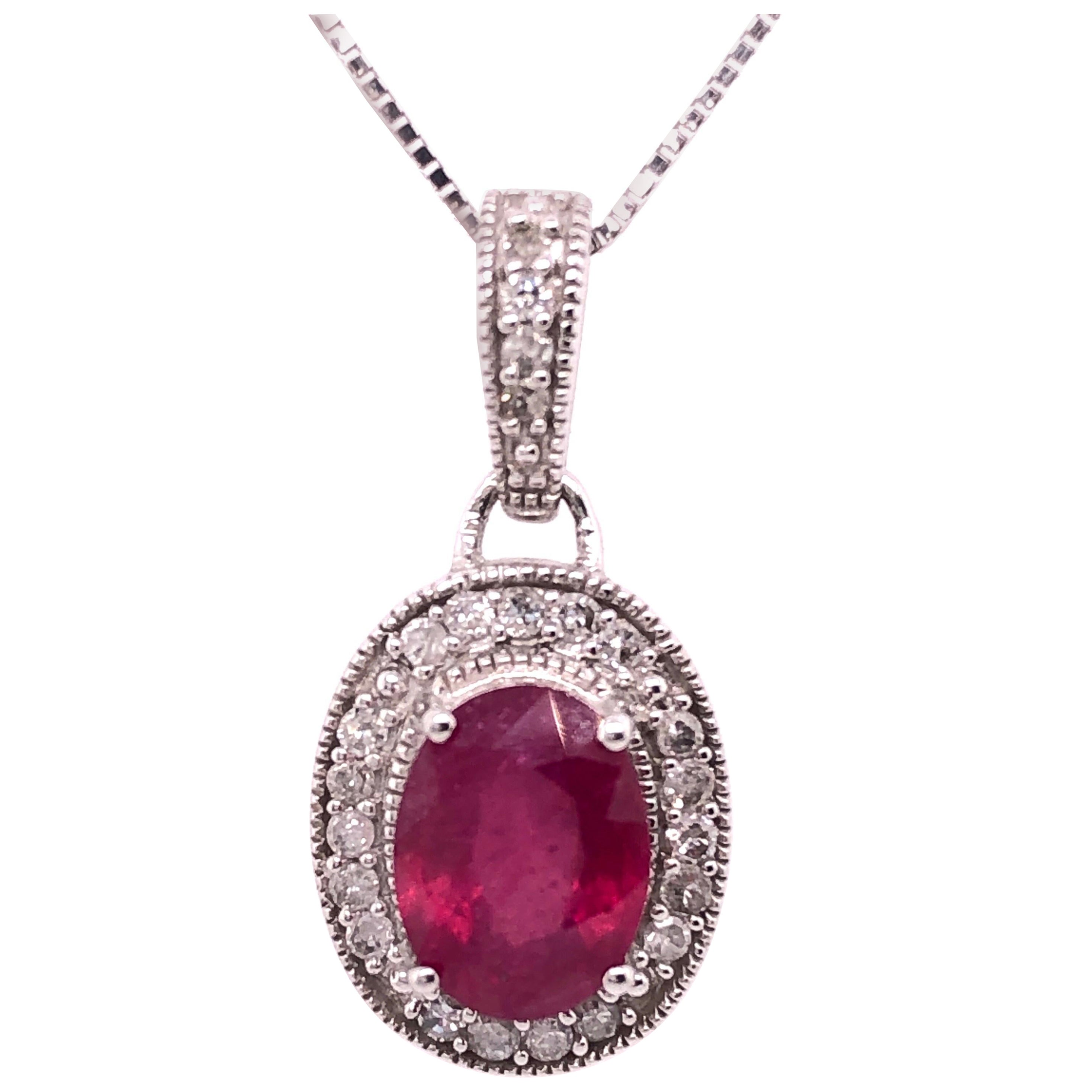 14Kt Weißgold 18 Zoll Halskette mit Rubin und Diamanten