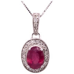 Collar de Oro Blanco de 14 Kt de 18 pulgadas con Rubí y Diamantes