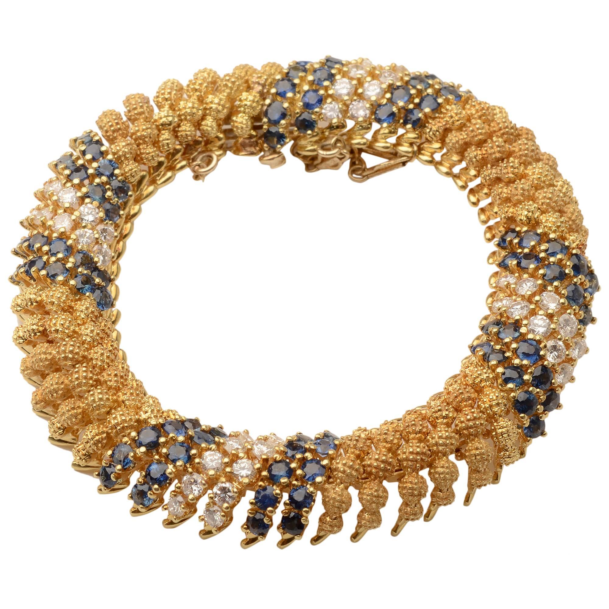 Sapphire Diamond Gold Link Bracelet For Sale