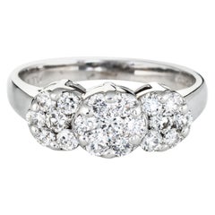 1 Carat Diamond Cluster Ring Estate 14 Karat White Gold 3 Flower Mount Jewelry