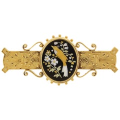 Victorian Etruscan Revival 18 Karat Yellow Gold Damascene Pin