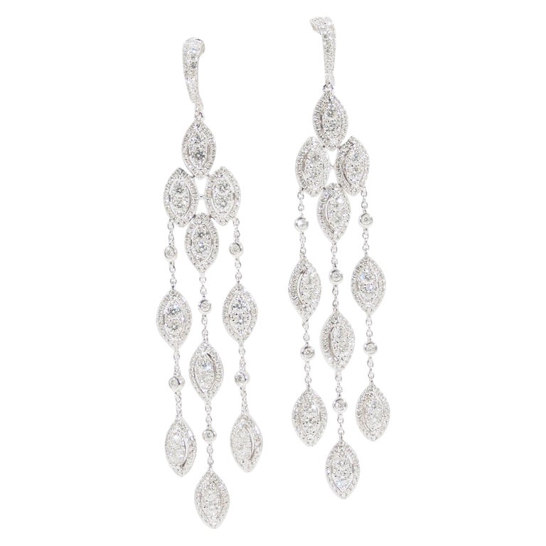 14 Karat Diamond Dangle Earrings White Gold 3.50 Carat at 1stDibs