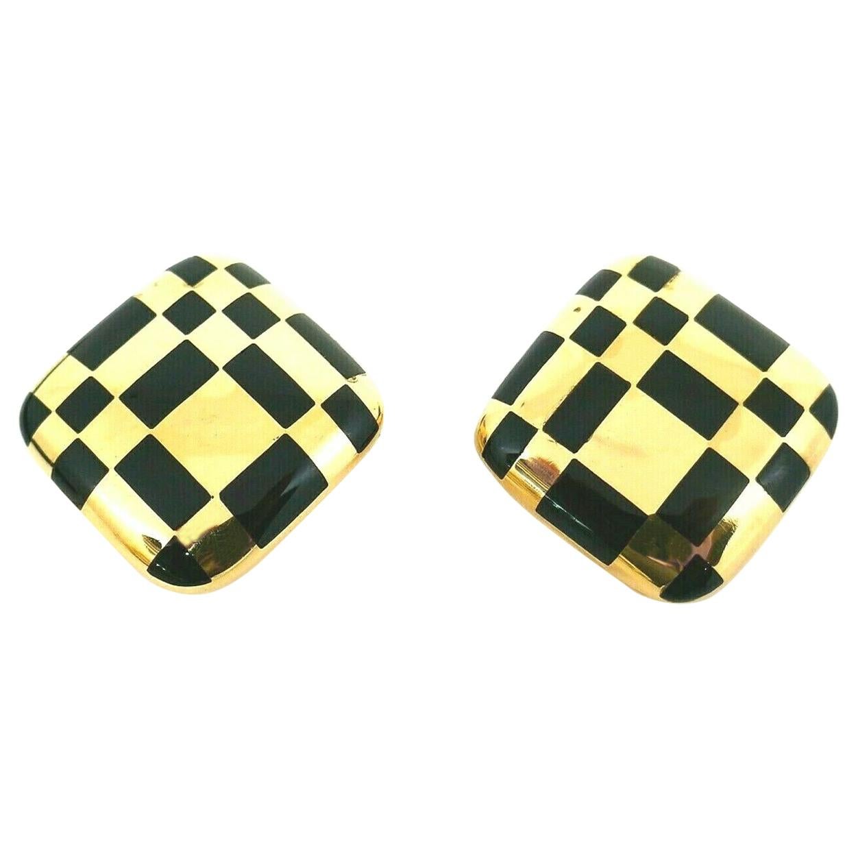 Angela Cummings Yellow Gold Enamel Clip-On Rhombus Earrings