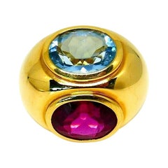 Vintage Paloma Picasso for Tiffany & Co. Yellow Gold Aquamarine Tourmaline Cocktail Ring