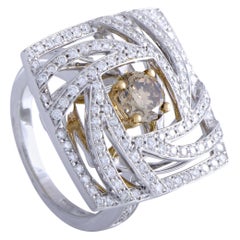 Luca Carati 18K White Gold White and Brown Diamonds Square Cushion Ring