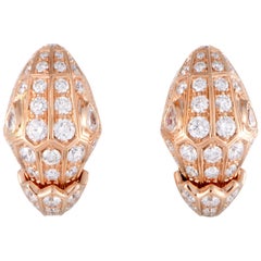 Bvlgari Serpenti 18K Rose Gold Full Diamond Pave Huggie Clip-on Earrings