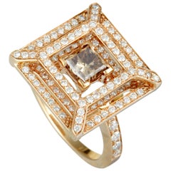 Luca Carati 18K Rose Gold White and Brown Diamonds Square Ring