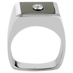 Luca Carati D-Duke 18K White Gold 1-Diamond and Onyx Square Signet Ring