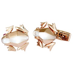 Luca Carati D-Duke 18K Rose Gold Ruby and Mother of Pearl Frog Cufflinks
