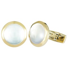 Luca Carati D-Duke 18K Yellow Gold Mother of Pearl Round Cufflinks