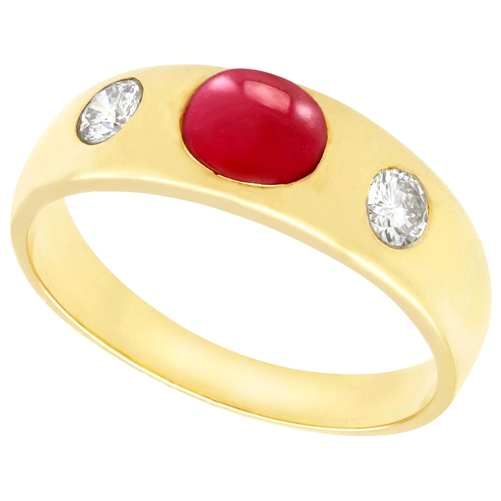 1.29 Carat Cabochon Cut Ruby and Diamond Yellow Gold Cocktail Ring For Sale