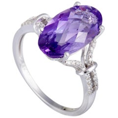 14K White Gold Diamond and Oval Amethyst Ring 14K White Gold Diamond and Oval Amethyst Ring