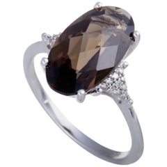 14K White Gold Diamond and Oval Smoky Topaz Ring