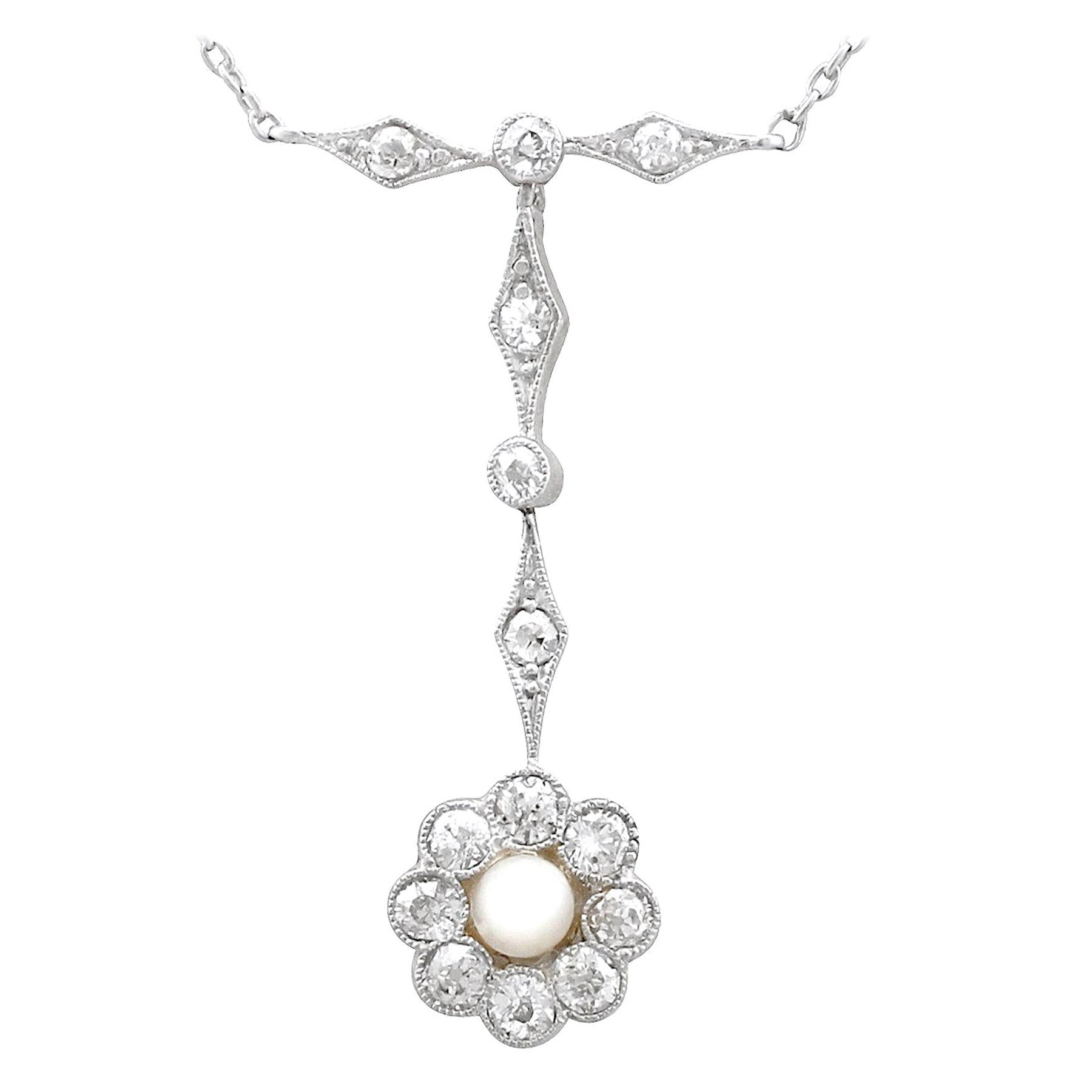 Antique 1910s Pearl and Diamond Yellow Gold and Platinum Necklace For Sale