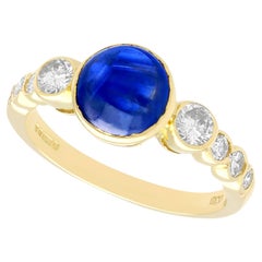 Retro 1980s 1.74ct Cabochon Cut Sapphire and Diamond Yellow Gold Cocktail Ring