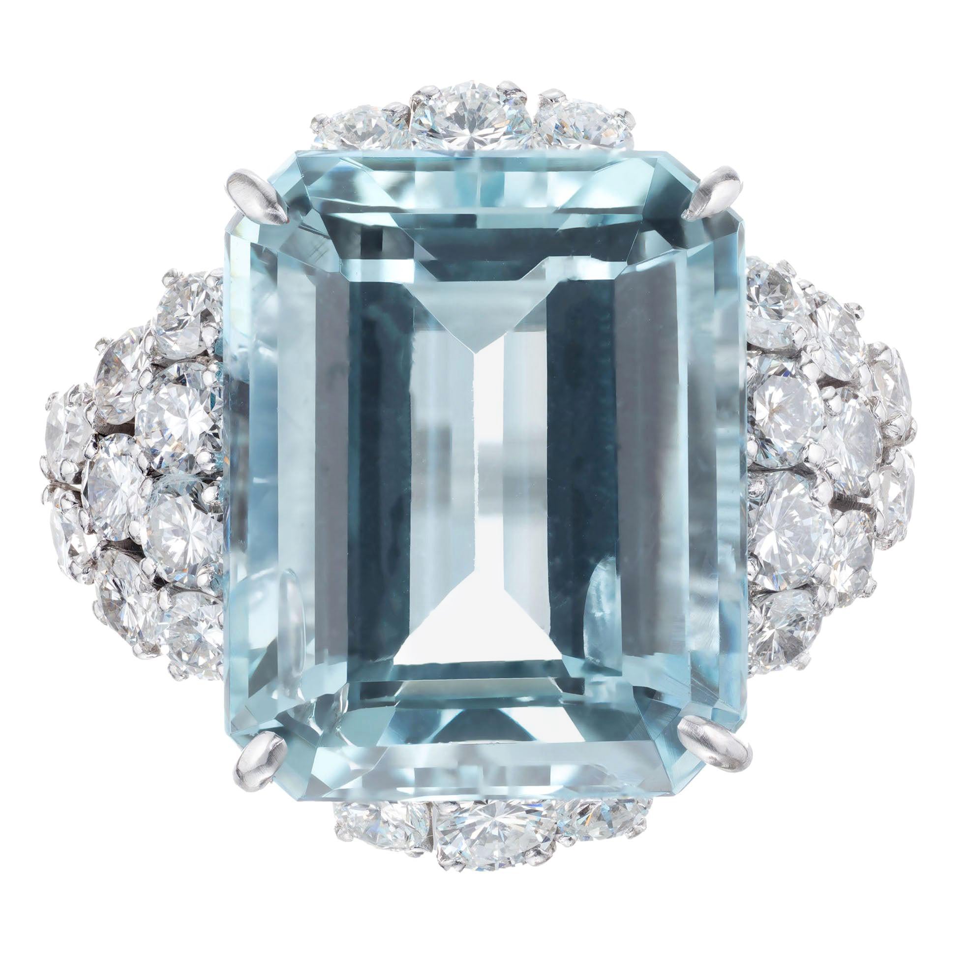 13,87 quilates Esmeralda Rectangular Aguamarina Diamante Anillo de Cóctel en Platino