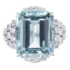 13,87 quilates Esmeralda Rectangular Aguamarina Diamante Anillo de Cóctel en Platino