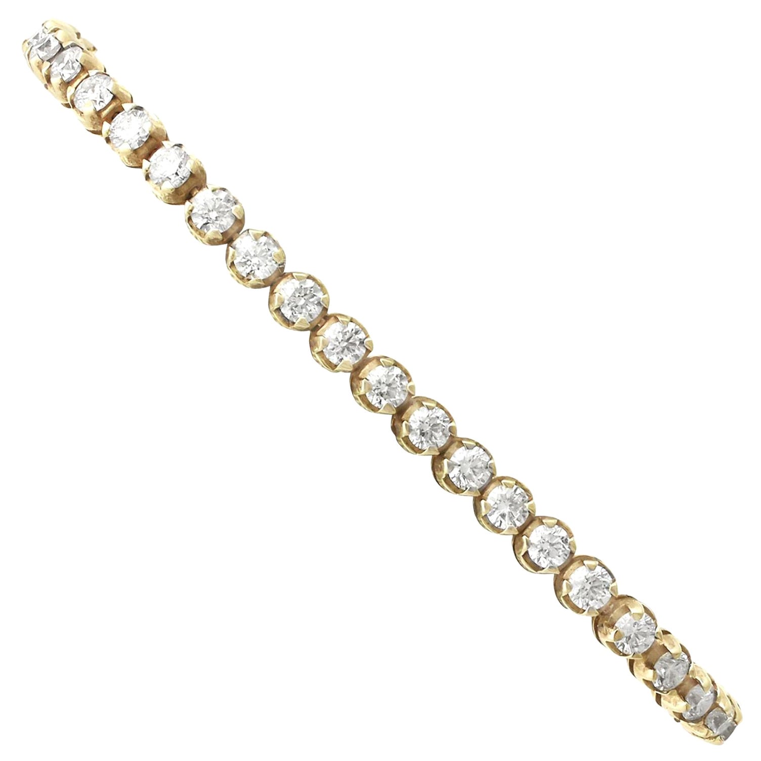 A fine and impressive contemporary 6.36 carat diamond and 18 karat yellow gold tennis bracelet; part of our diverse diamond jewelry collection.

This fine and impressive ladies diamond tennis bracelet has been crafted in 18k yellow gold.

The gold