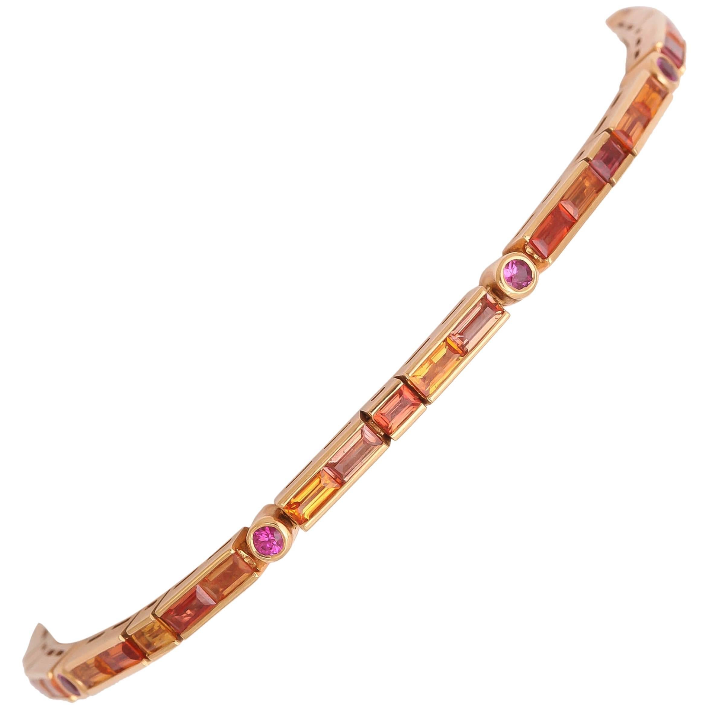 Orange and Pink Sapphire Line Bracelet For Sale
