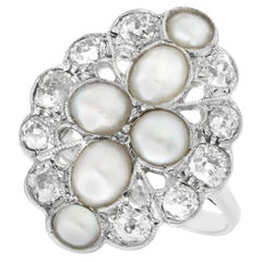 1900er Jahre Weißgold-Cocktailring mit Perle und 1,73 Karat Diamant