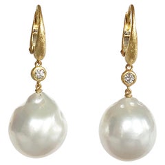 Dalben Design South Sea Baroque Pearl and Diamond Yellow Gold Dangle Earrings