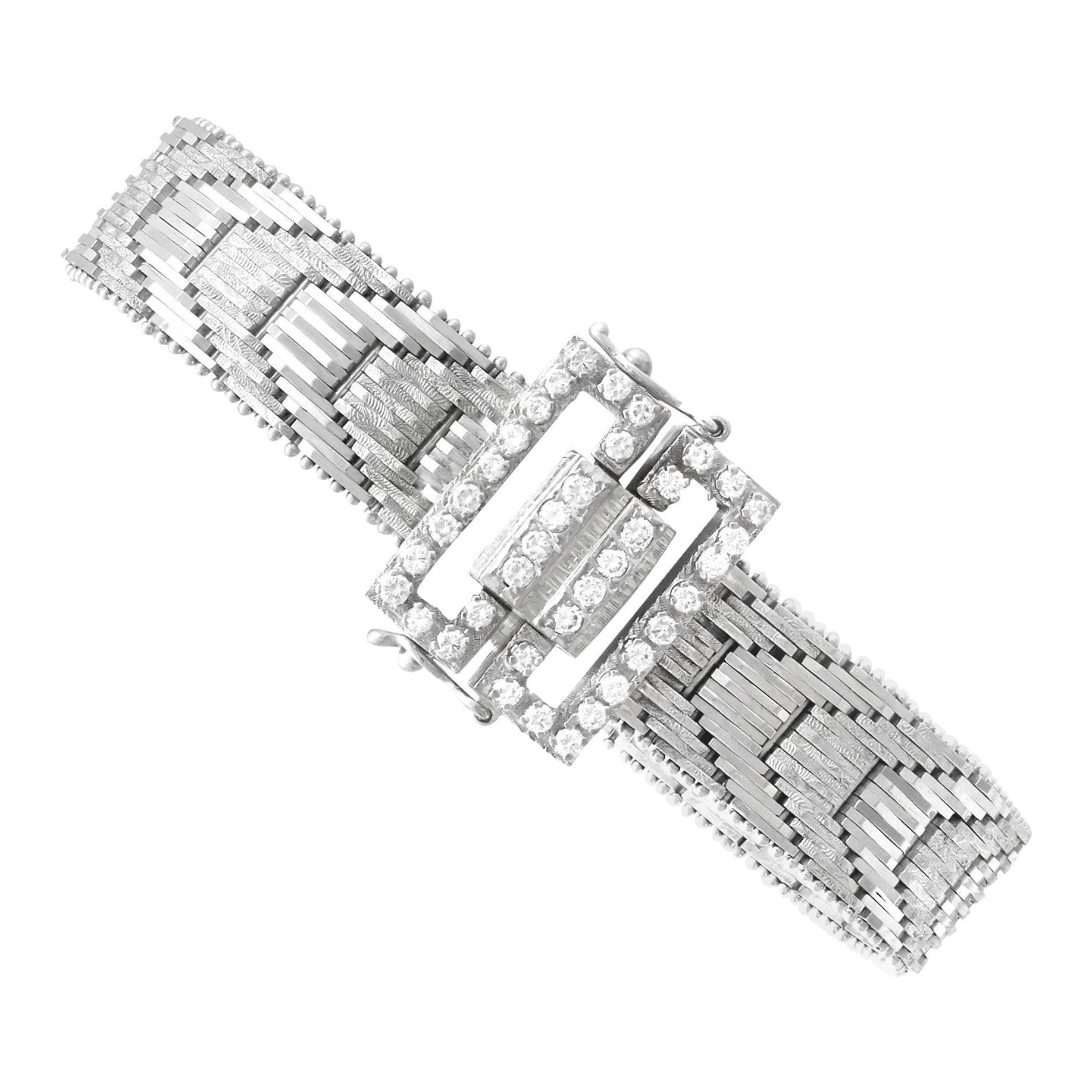 Vintage 1940s Art Deco Style 1.20 Carat Diamond Gold Bracelet For Sale