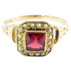 10 Karat Yellow Gold Ruby and Pearl Ring Size 8.75