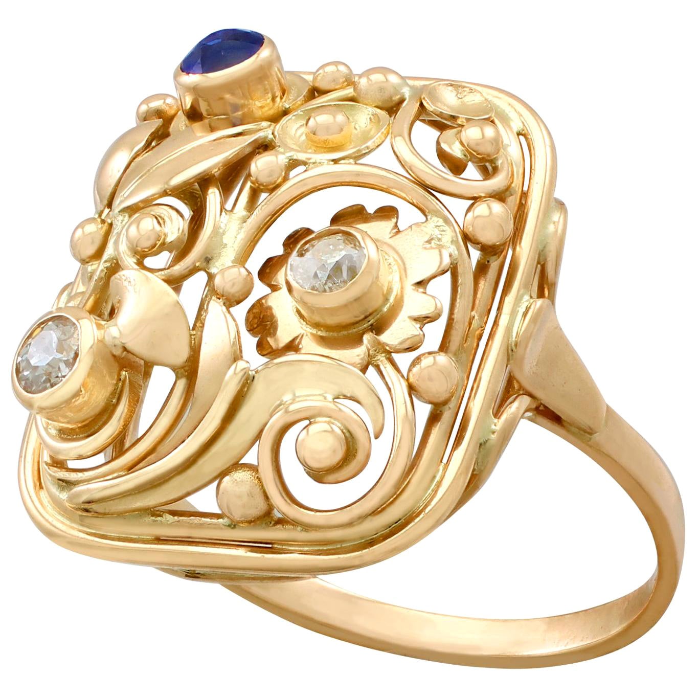 1940s Sapphire and Diamond Yellow Gold Cocktail Ring