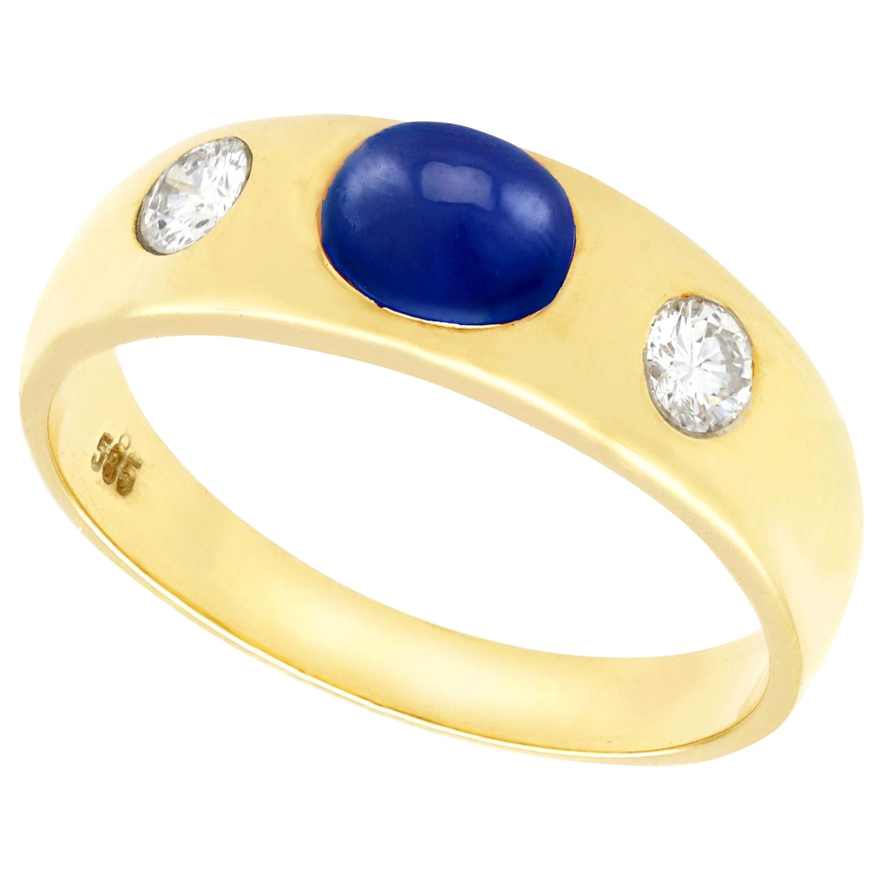 1,30 Karat Blauer Saphir und Diamant Gelbgold Dreisteinring