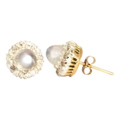 Sugar Loaf Moonstone and Diamond Cluster Stud Earrings