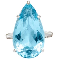 Vintage 1950s Cartier Pear Shaped Aquamarine Diamond Platinum Ring