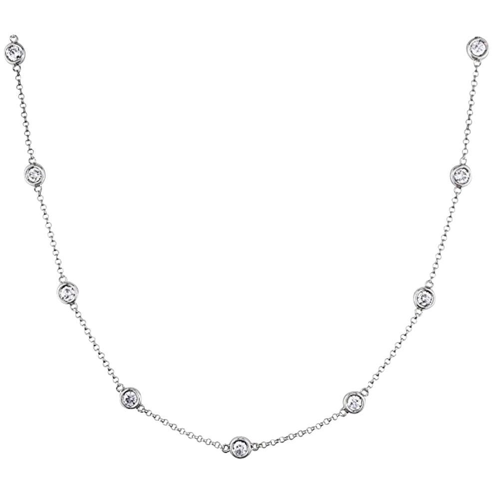 Certified 1.30 Carat Round Diamonds by The Yard Necklace in 14 Karat White Gold For Sale