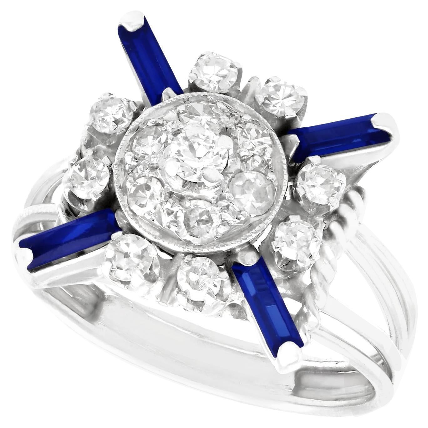 1930s Antique Sapphire and Diamond Platinum Cocktail Ring For Sale