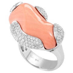 Women's 18K White Gold Diamond & Coral Ring 200-00004