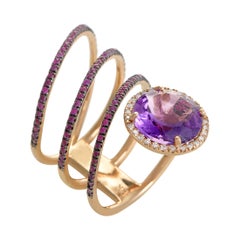 French Collection 18K Rose Gold Diamond Amethyst and Ruby Band Ring