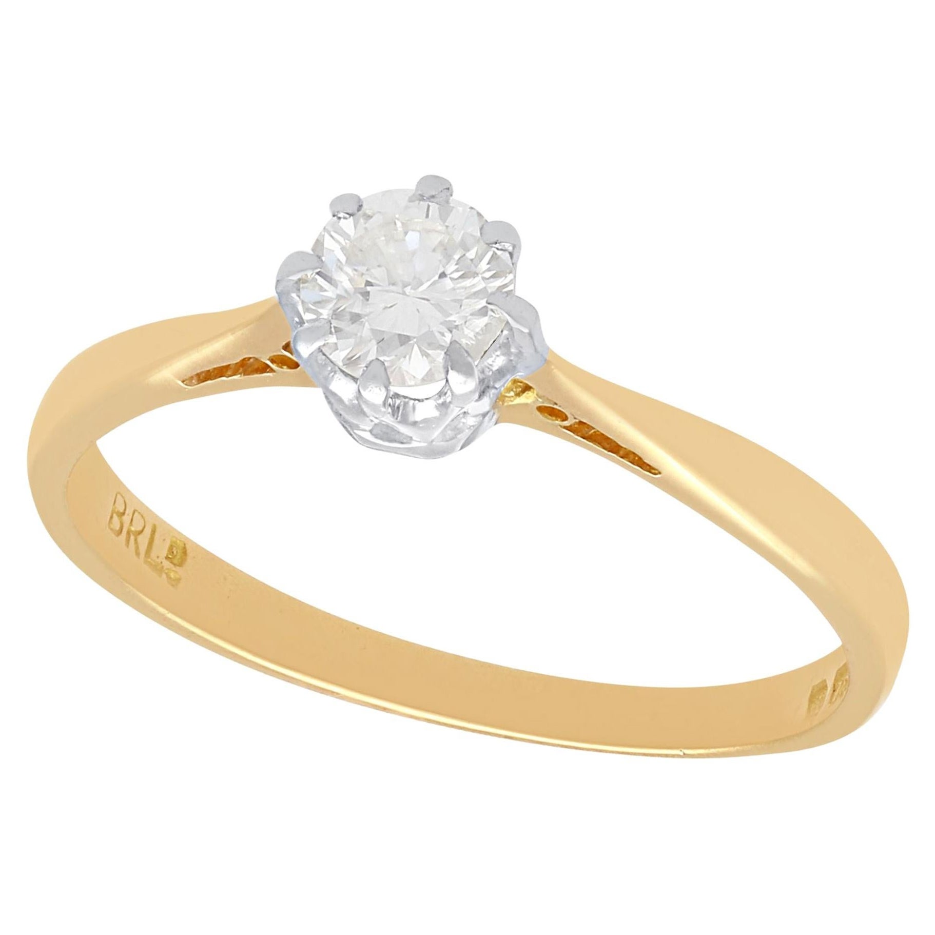 Vintage 1975 Diamond and Yellow Gold Solitaire Engagement Ring For Sale