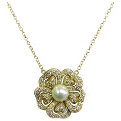 Pearl Diamond Gold Flower Pendant