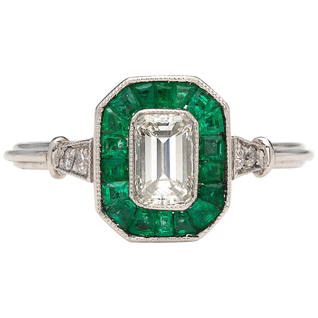 Oui Emerald Cut Diamond and Black Enamel Ring main image 0