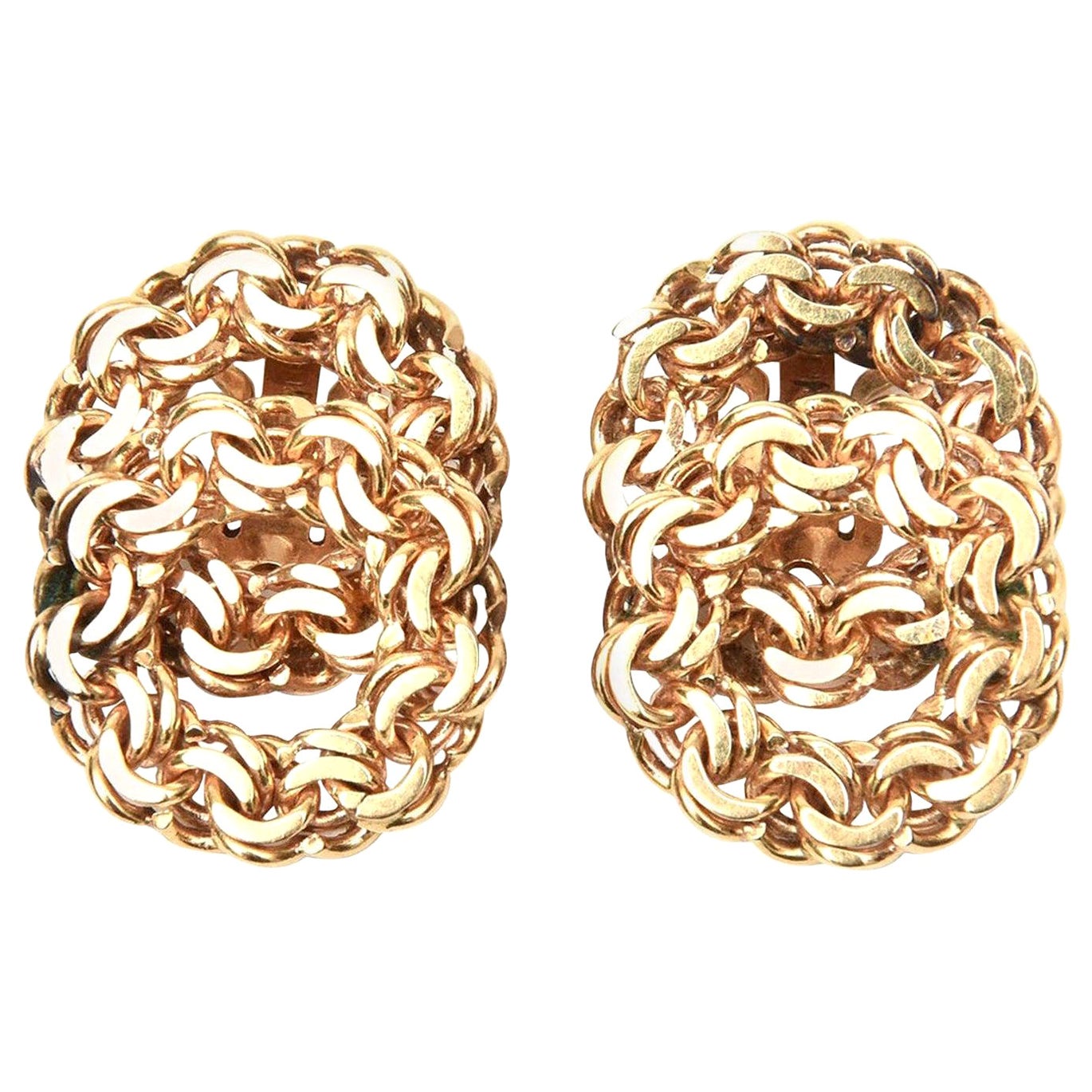 Vintage Retro Bold Sculptural 14 Karat Yellow Gold Clip on Earrings at