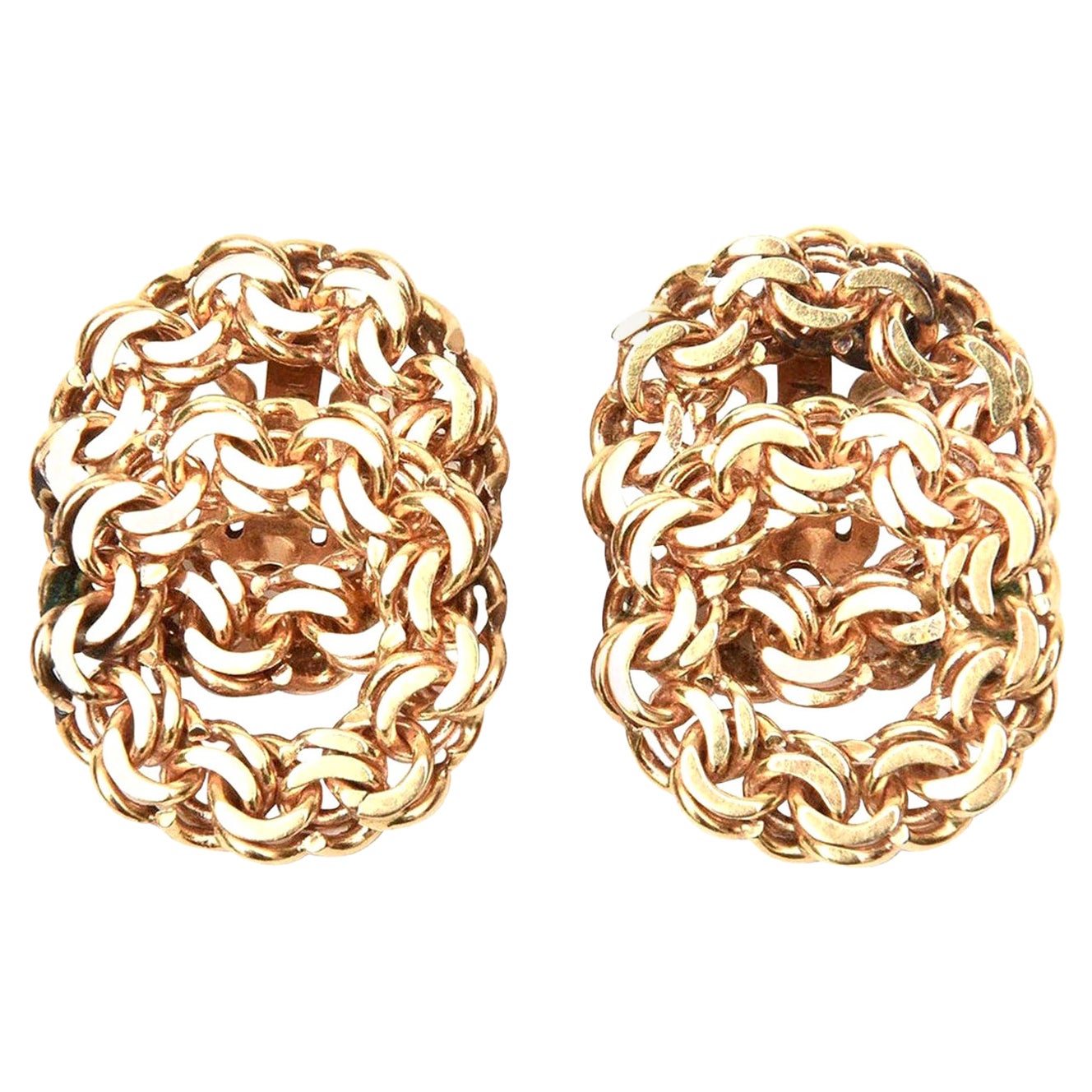 14 Karat Gold Sculptural Twisted Chains Clip-On Earrings Vintage For Sale