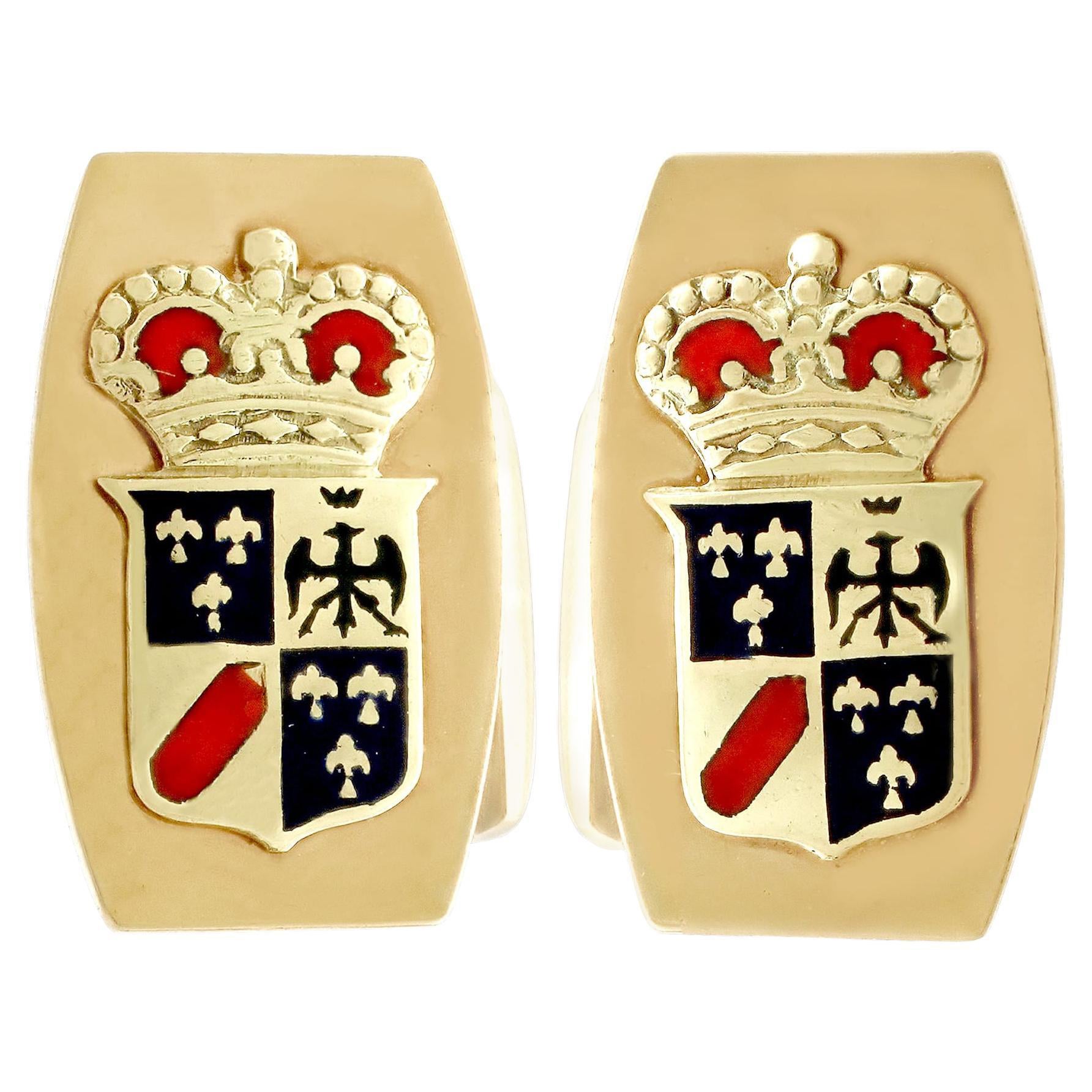 1970s Cufflinks in 9K Yellow Gold and Enamel