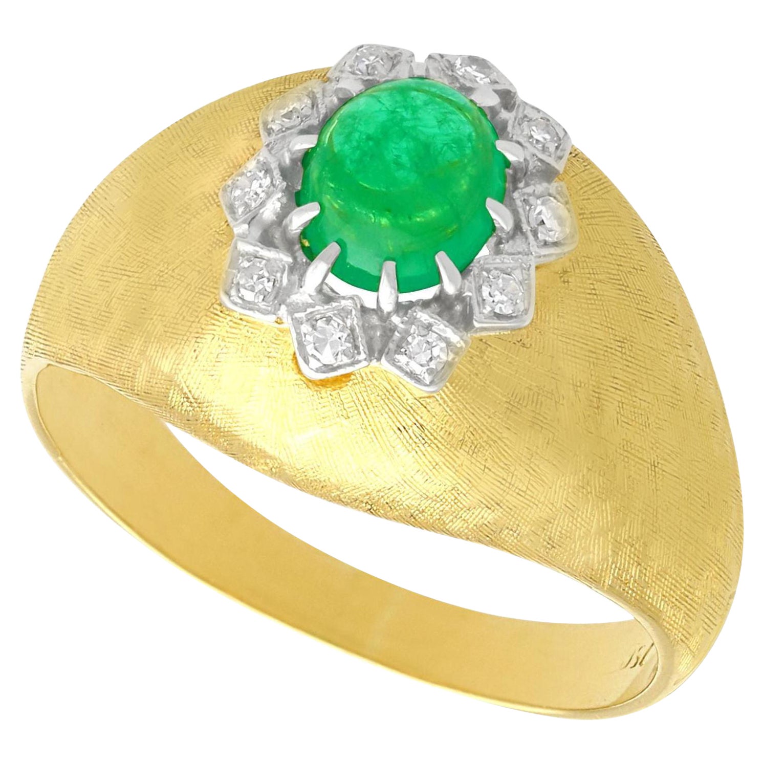 Vintage 1950s Emerald Diamond Yellow Gold Cocktail Ring For Sale
